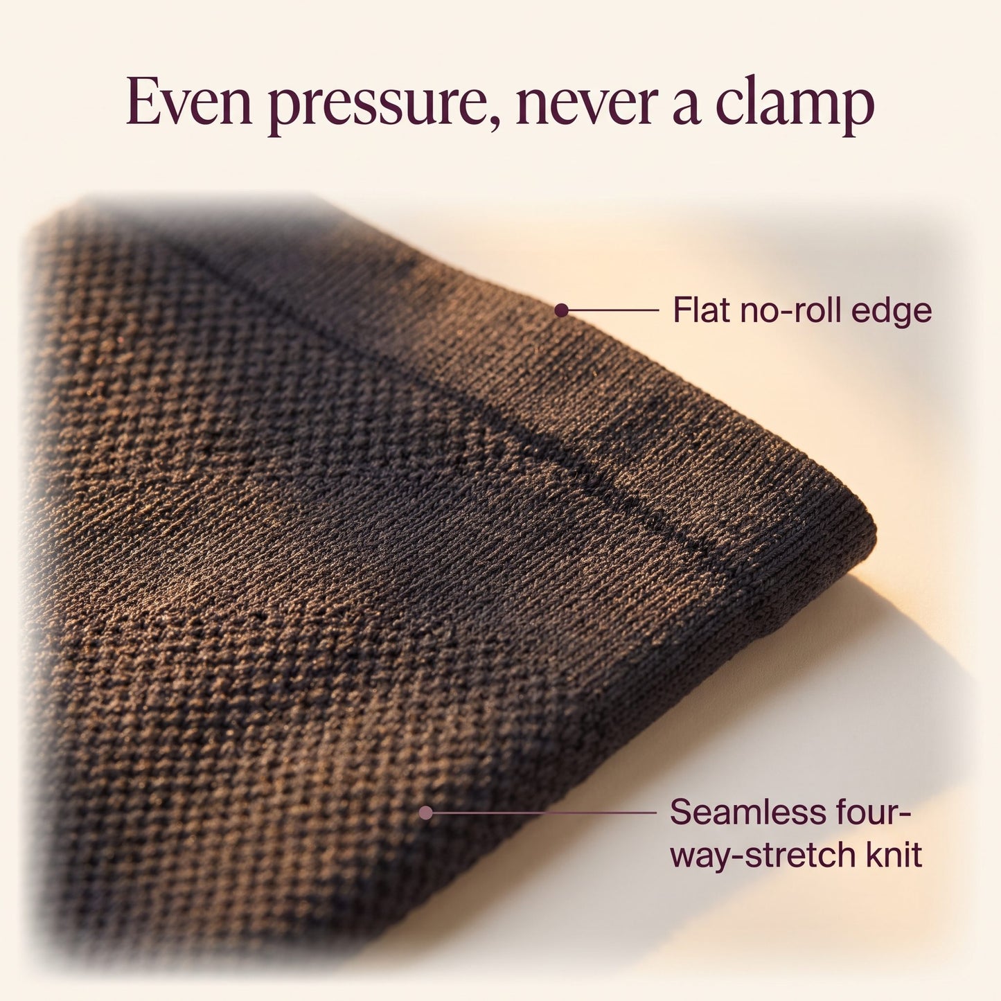 Seamless flat no-roll compression knit close-up