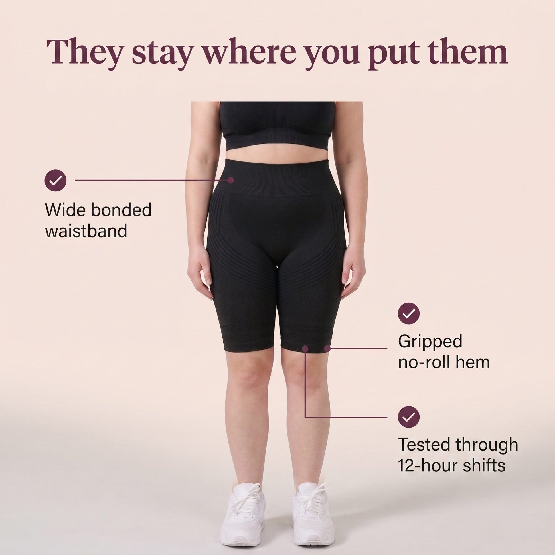 Stay-put bonded waistband and gripped hem
