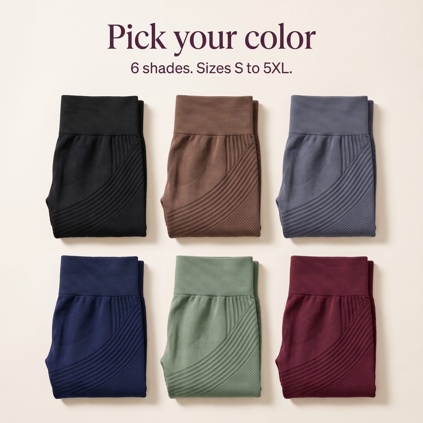 Six colors, sizes S to 5XL
